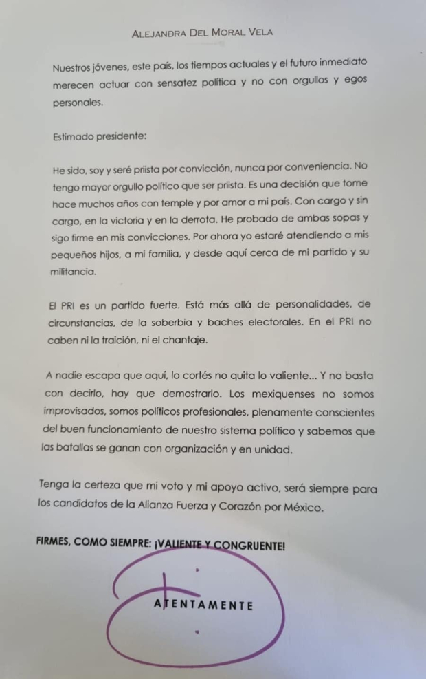 Carta de Alejandra del Moral.