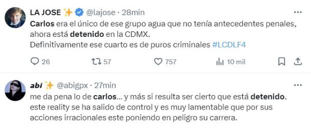 Tuits de la supuesta detención de Carlos de La casa de los famosos