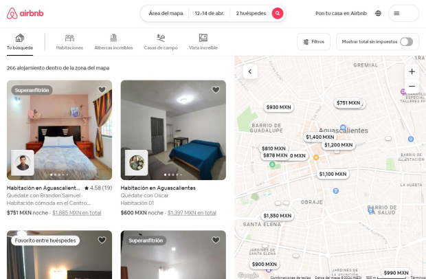 Airbnb ofrece opciones económicas para hospedarse en Aguascalientes.