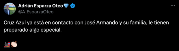 Adrián Esparza Oteo reveló que Cruz Azul tiene una sorpresa para José Armando Guzmán.