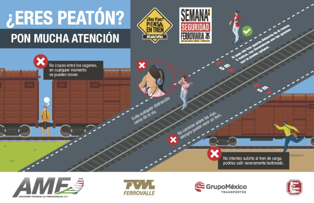 La Asociación Mexicana de Ferrocarriles da una serie de recomendaciones para evitar accidentes en las vías del tren.
