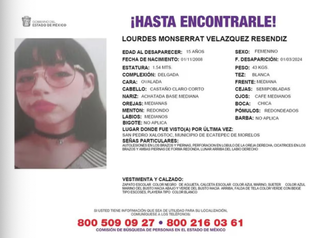 Lourdes Monserrat es la menor desaparecida desde el 6 de marzo pasado.
