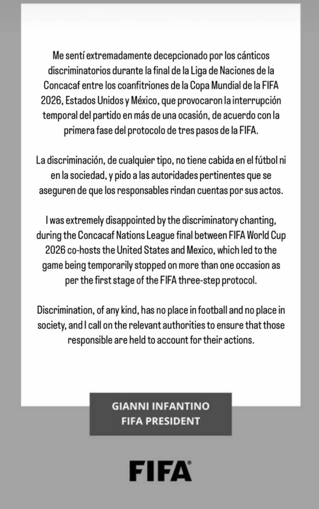 El mensaje de Gianni Infantino presidente de la FIFA