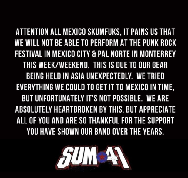 El mensaje de Sum 41 para cancelar sus shows en México