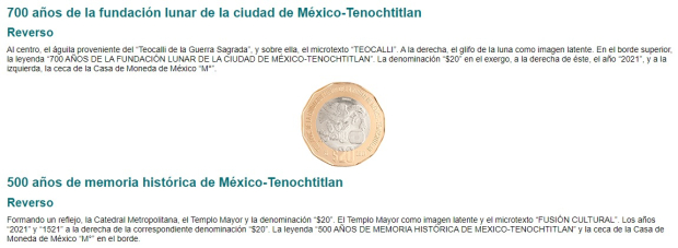 Las monedas conmemorativas de 20 pesos suelen tener plasmados eventos históricos importantes.