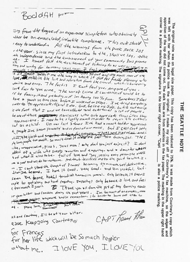 La carta de suicidio de Kurt Cobain.