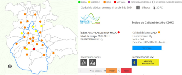 Mapa sobre la calidad del aire en CDMX.