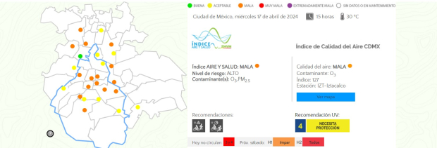 Mapa sobre la calidad del aire en CDMX.