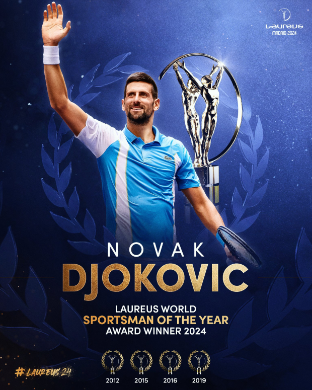 Novak Djokovic es reconocido como el Deportista Mundial del Año Laureus 2024.