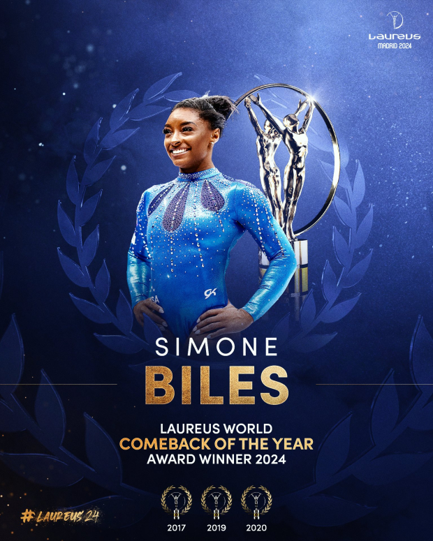 Simone Biles es la Mejor Reaparición Internacional del Año en los Premios Laureus