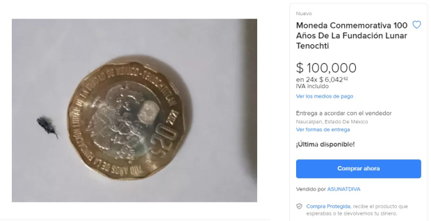Moneda conmemorativa de 20 pesos.