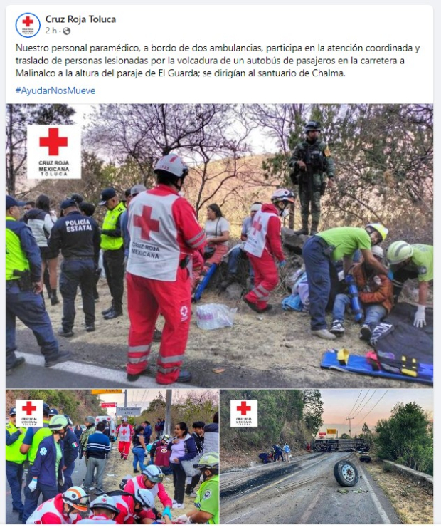Publicación de la Cruz Roja Toluca sobre el accidente.