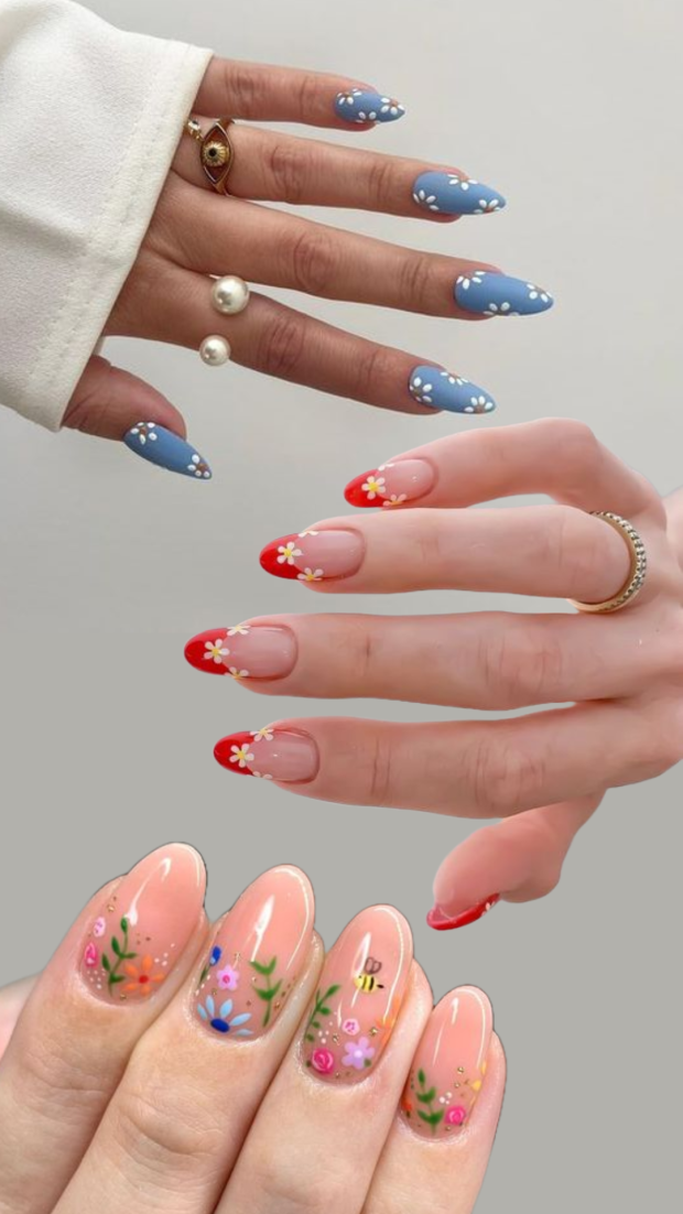 Los diseños florales en las uñas son una opción ideal.