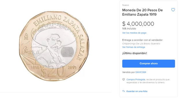 Esta es la moneda de 20 pesos que se vende hasta en cuatro millones.