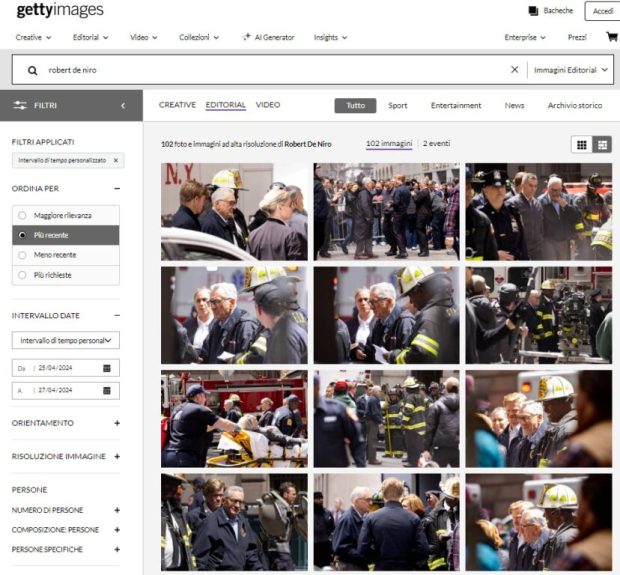 Getty Images sacó las fotos de Robert de Niro el 27 de abril y no reportó ninguna pelea con manifestantes