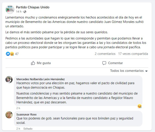 Publicación del Partido Chiapas Unido.