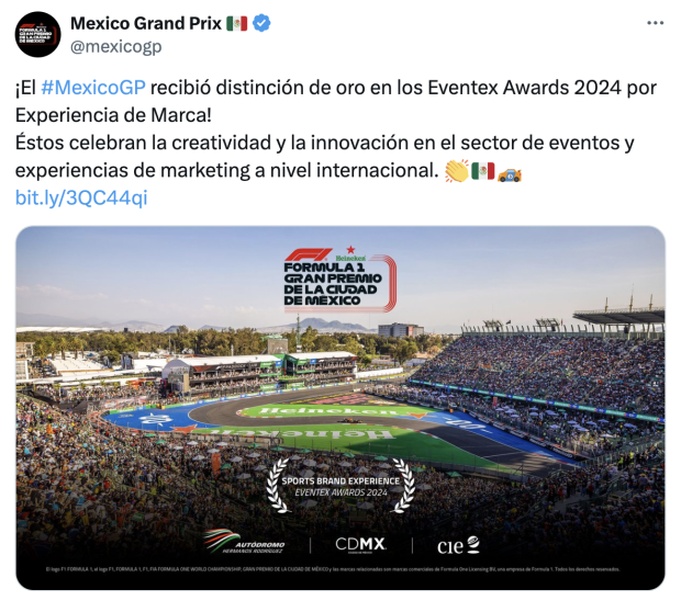 El Gran Premio de la Ciudad de México de F1 recibió un reconocimiento por la experiencia para los aficionados.