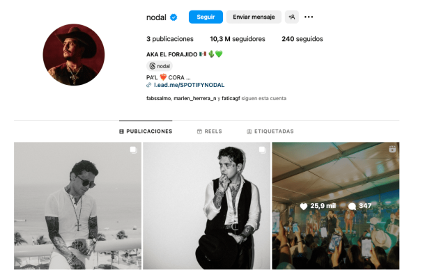 Nodal elimina las fotos con Cazzu de su Instagram.