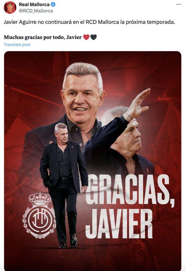 Javier Aguirre no seguirá al frente del Mallorca.