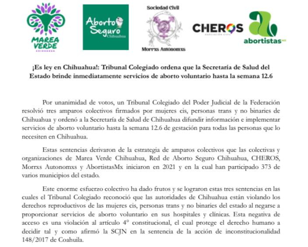 Comunicado de Marea Verde Chihuahua.