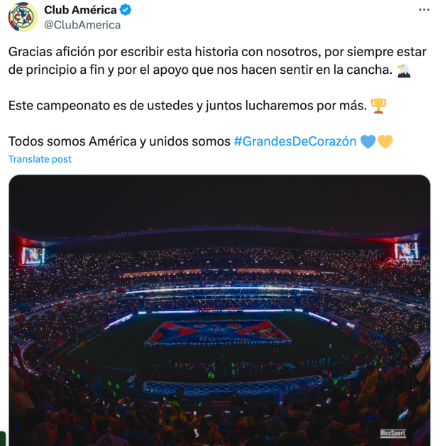 El Estadio Azteca en los festejos del América con su afición tras su coronación en el Clausura 2024.