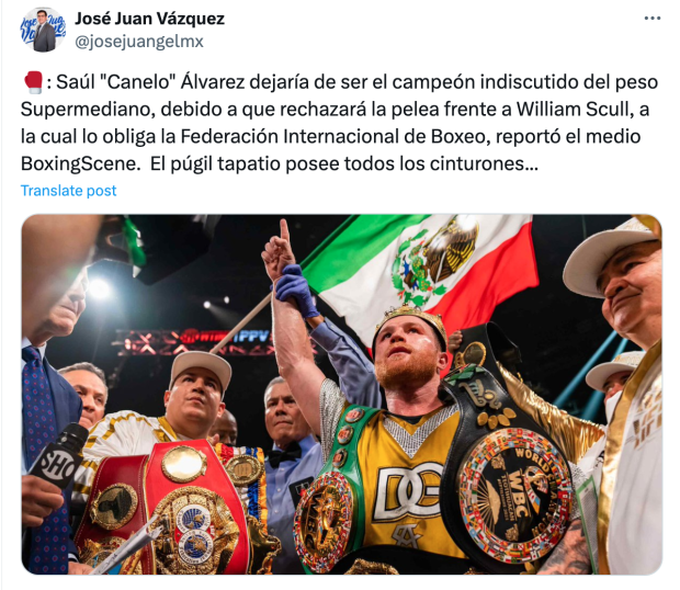 El 'Canelo' Álvarez perdería su cinturón de peso supermediano si no enfrenta al cubano William Scull.