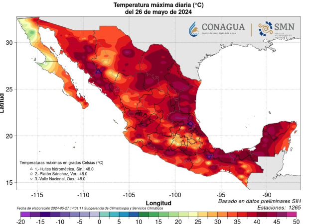 Mapa del calor en México.