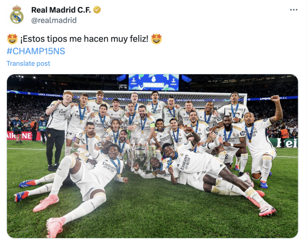 Futbolistas del Real Madrid festejan después de su victoria sobre el Borussia Dortmund en la final de la Champions League.