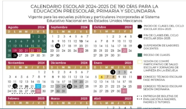 Este sería el calendario escolar del ciclo 2024-2025 de la SEP.