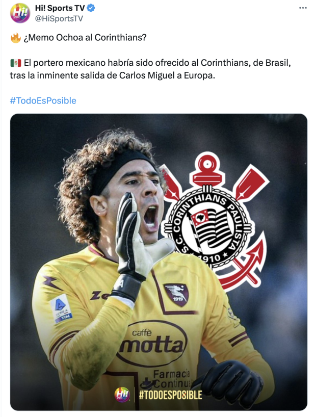 Memo Ochoa se acerca al Corinthians.