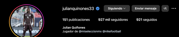 Julián Quiñones borró al América de su perfil de Instagram.