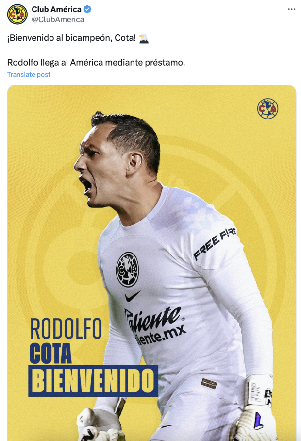 Rodolfo Cota se une al América para el Apertura 2024 de la Liga MX.