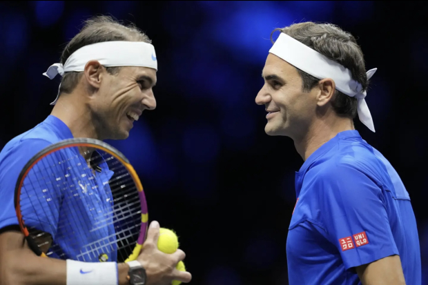 Rafael Nadal y Roger Federer en la Laver Cup en Londres en 2022