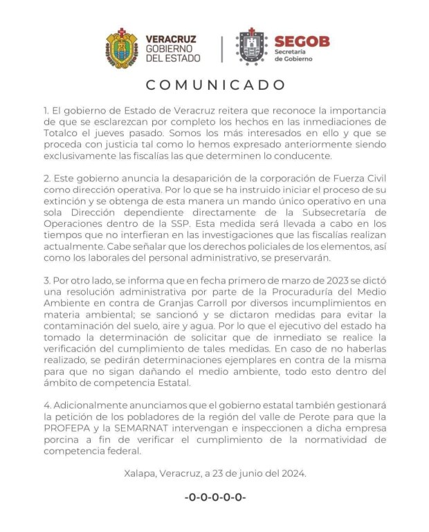 Comunicado del Gobierno de Veracruz.