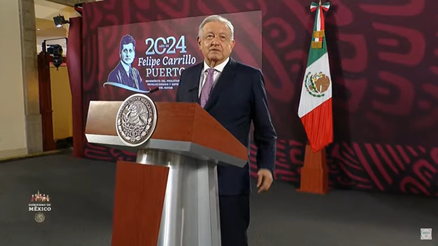 AMLO esta mañana en Palacio Nacional.