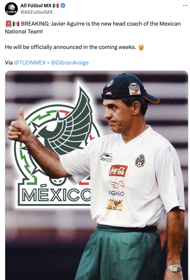 Javier Aguirre tomará el timón de la Selección Mexicana por tercera vez.