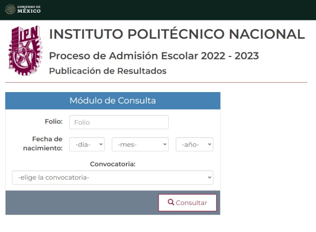 Así luce el portal del IPN donde ingresarás los datos para consultar tus resultados.