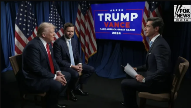 Los candidatos republicanos a presidente y vicepresidente de EU, Donald Trump y J.D. Vance, en entrevista con Fox News.