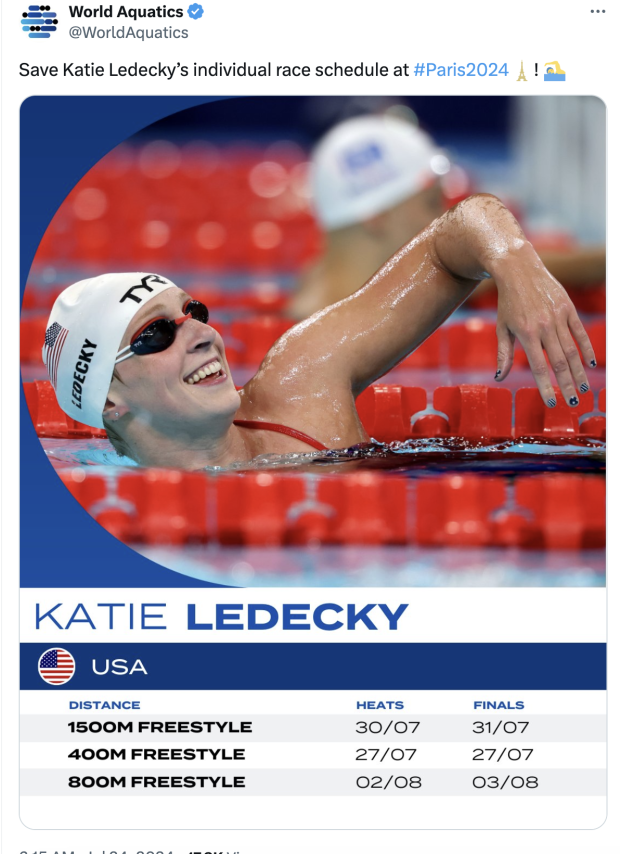 Katie Ledecky es una de las deportistas a seguir en París 2024.