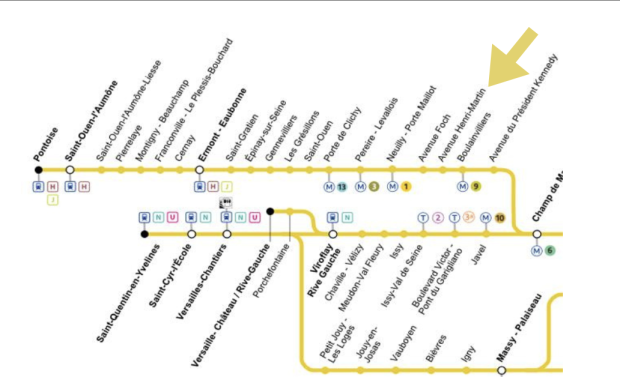 Mapa del metro de París donde se encuentra la estación Henri Martin