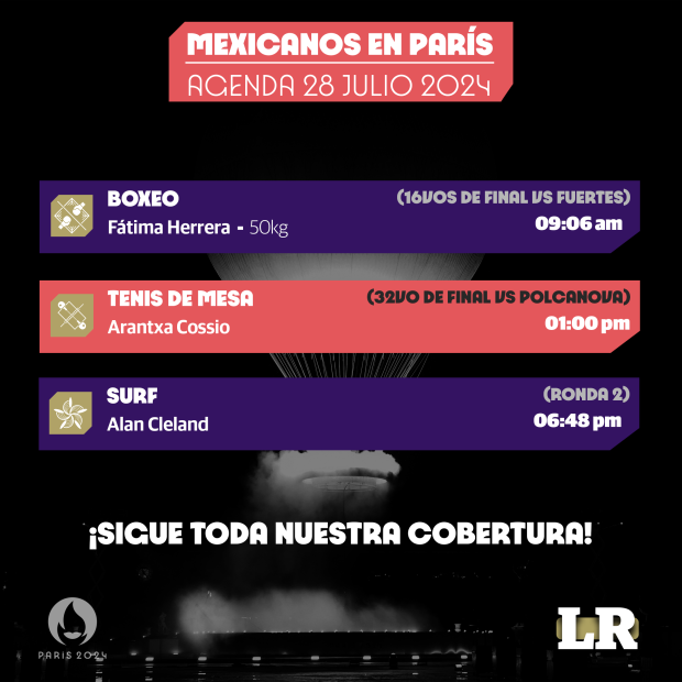 Cartelera de la actividad de los atletas mexicanos el domingo 28 de julio en los Juegos Olímpicos de París 2024