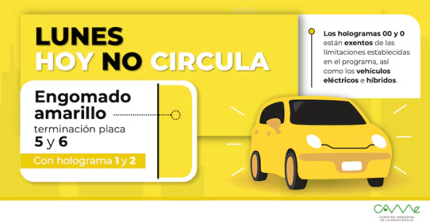 Estos vehículos deberán descansar este lunes 26 de agosto por el programa Hoy No Circula.