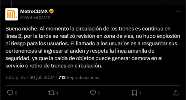 Metro descartó que una "explosión" haya provocado el humo en la estación Hidalgo.