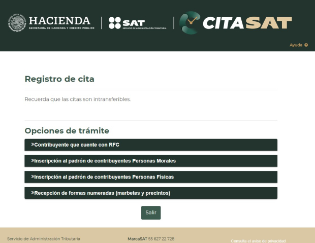 Así luce el portal de Citas SAT.