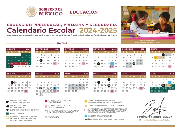 Calendario de la SEP para el ciclo escolar 2024-2025.