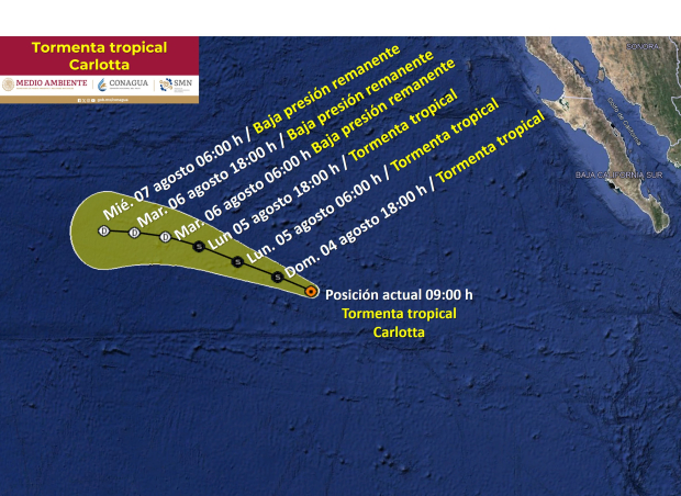 Esta es la ruta de la tormenta tropical Carlotta en México.