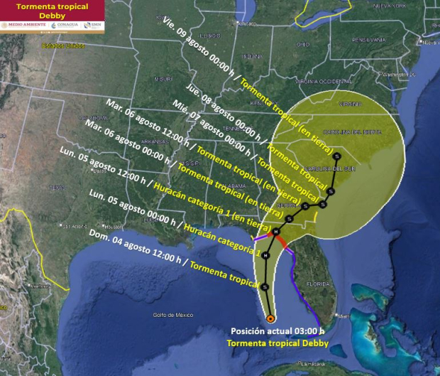 Esta es la ruta de la tormenta tropical Debby por México.