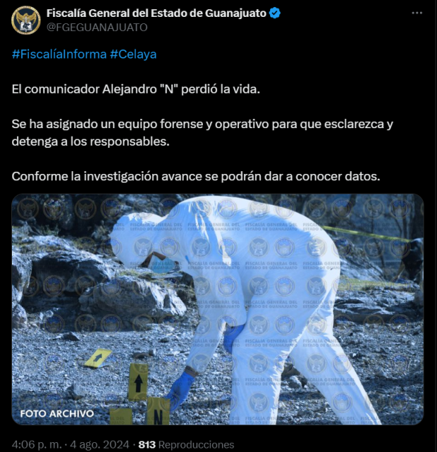 Fiscalía de Guanajuato confirmó el asesinato del periodistas Alejandro Martínez.