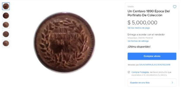 Moneda de un centavo se vende por hasta 5 millones de pesos.