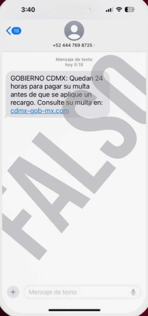 Así es el mensaje fraudulento por el que alerta el Gobierno de la Ciudad de México.